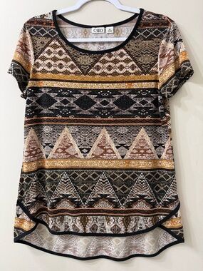 Cato XS Tribal Aztec Print High Low Top Boho Southwestern Flowy Blouse